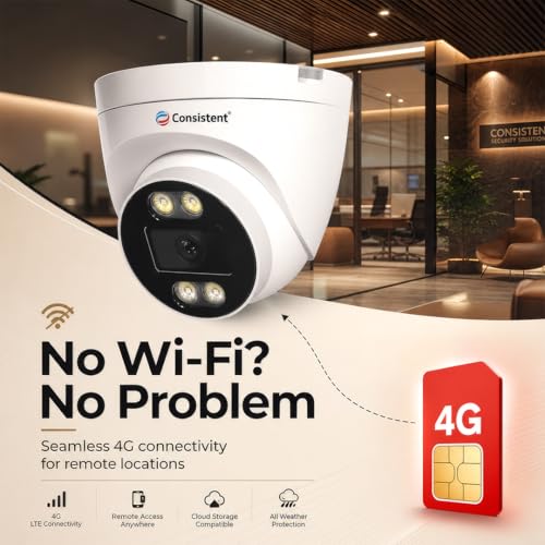 Image of Consistent 4G Dome Indoor CCTV Camera | STQC Certified | All Time Color | Night Vision | Two Way Audio | Human Detection | 4G SIM Supports | Upto 256GB Memory Card Cloud Storage | Alexa
