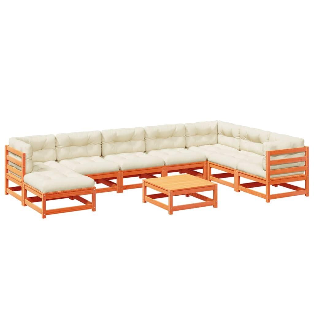 Zestaw Sofy ogrodowe 9 sztuk z poduszkami Brązowy Solidny wosk sosna Wielofunkcyjny zestaw mebli ogrodowych Wystrój ogrodu Nadaje się na balkon