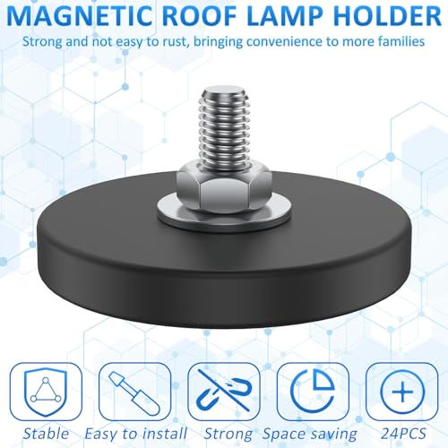 Image of 24 Pack Rubber Coated Magnets M6 Rock Light Magnets 1.69 Inch Mounting Magnet Thread Stud Magnetic Anti-Scratch Strong for Rock Light Bar Camera Cabinet Blackboard Refrigerator (24 Pack)