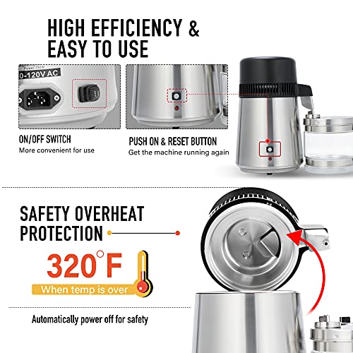 Distillateur D'eau 4L LifeBasis - 750W, Avec Carafe En Verre Et Testeur TDS - Pour Maison, Laboratoire