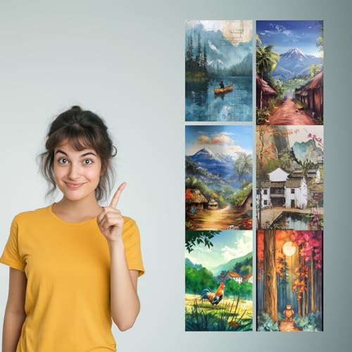Image of SiddArtify Scenic Landscape Art Print Set - Nature - Travel - Animals in Vibrant Colors - Sticker - 8x12 Inch - Pack of 6 Wall Room Decoration art Poster Prints