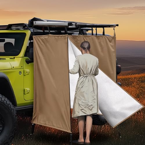 Awning Shower Tent Car Outdoor Portable Camping Shower Tent Car Side Shower Room Privacy Shelter Restroom Vehicle Side Shower Bathroom for RV, Van, Truck, Waterproof, ?Light Brown