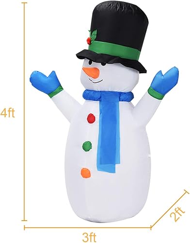 Miniatura 4 de HAPPYGRILL - Muñeco de nieve inflable con aire para decoración navideña de 4 pies con luz muñeco de nieve para césped patio decoración al aire libre