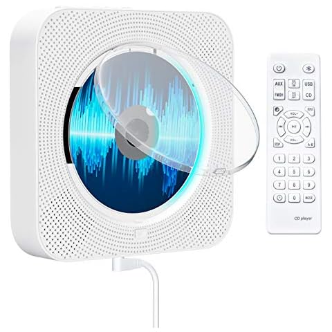 Reproductor de CD portátil Qoosea con Bluetooth, montaje en pared, radio FM y luz colorida Cover