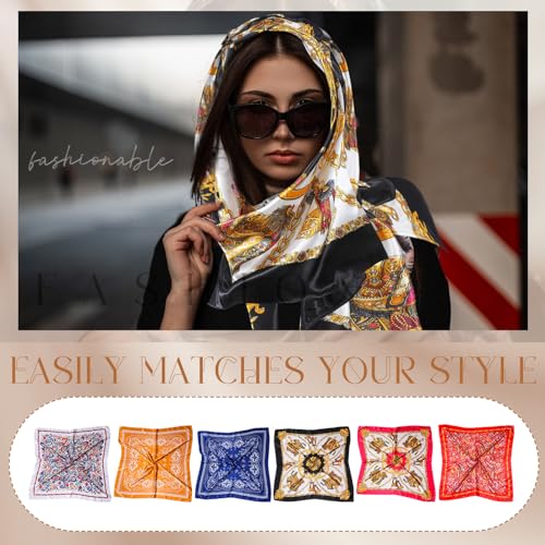 Hicarer 12 Pcs 35 Inch Satin Head Scarf Square Silk Like Neck Scarf Large Hair Scarf Silk Lightweight Hair Wrapping for Women3
