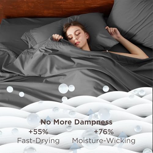 Image of Bedsure Deep Pocket California King Sheet Sets - Fits Mattresses Up to 21 Inches Thick - 4 Piece Bed Sheets, Moisture Wicking, Soft & Cooling Bedsheet & Pillowcases, Easy & Secure Fit, Grey