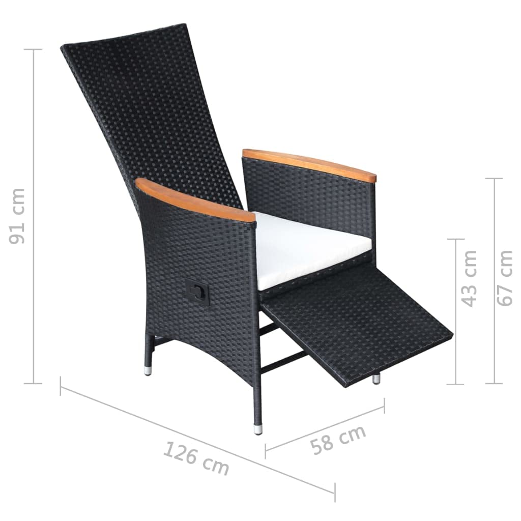 vidaXL 2X Sedie da Giardino Reclinabili con Cuscini Eleganti Resistenti Poltrone Fodere in Poliestere Lavabile in Polyrattan Nero Telaio in Acciaio