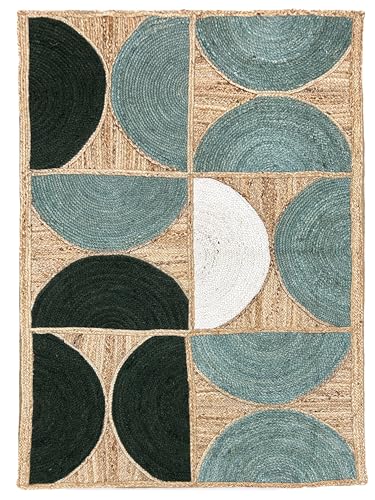 Recopilación de Yute azul los 5 más buscados. 43 Alfombra moderna de yute, diseño sólido de granja, alfombra de yute azul menta, alfombra natural de gran área para sala de estar, recámara, comedor, fibras naturales (5 x 7...