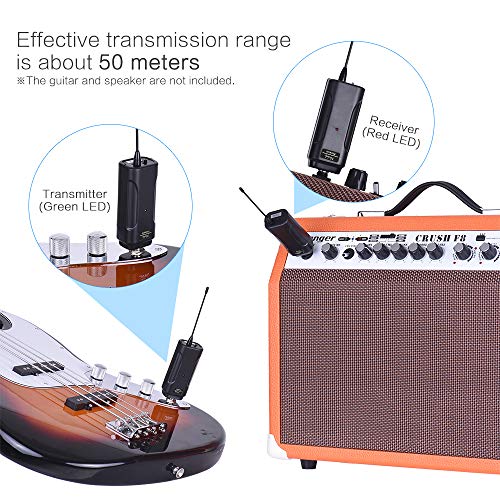 RuleaxAsi Sistema Receptor Transmissor de Áudio Sem Fio Portátil para Guitarra Elétrica Baixo Violin