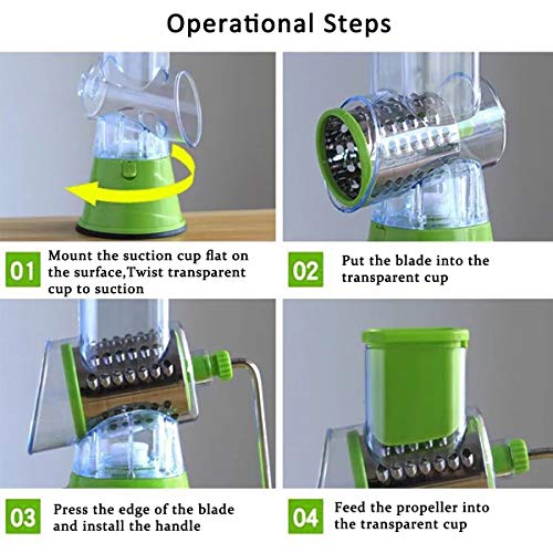 G.chen Manual Rotary Cheese Grater Shredder And Slicer For Cheese Nut And Vegetables With 3 Stainless Steel Blades (Green) #TOP6