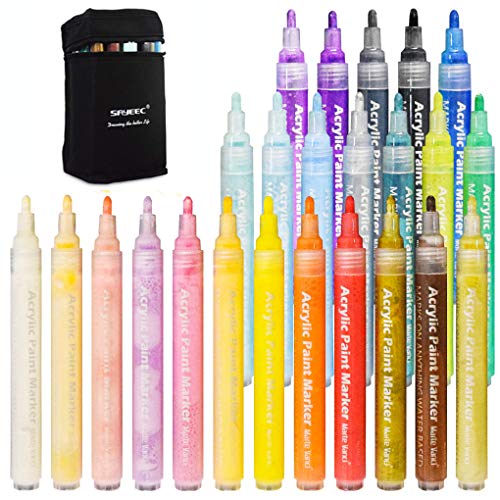 Acryl-Marker von Sayeec, Set aus 24 Farben Permanent-Markern für Glasmalerei, Keramik, Porzellan, Stein, Holz, Stoff, Leinwand, beste Wahl für individuell gestaltete Tassen, Steine und zum Basteln Cover