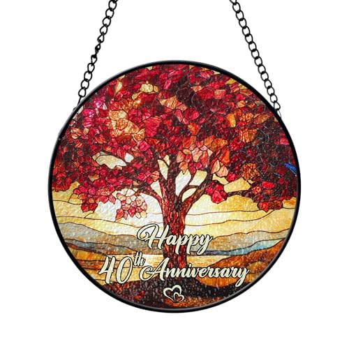 Product Image of the 40th Wedding Anniversary Faux Stained Glass Suncatcher, 40 Years Marriage Keepsake Suncatcher, Ruby Wedding for Parents
