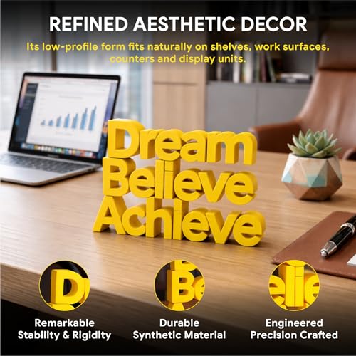 Image of Mad Masters Dream Believe Achieve Motivational Desk Decor - Aesthetic Table, Shelf & Wall Showpiece for Home Office, Business. Vastu Friendly Gifting, Sunshine Yellow (8x5.5x1 Inch)
