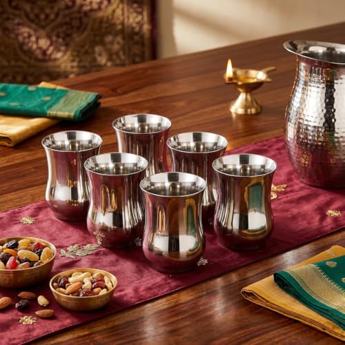 Image of Stainless Steel Glass Set of 6 Mirror Finish Tulip Shaped