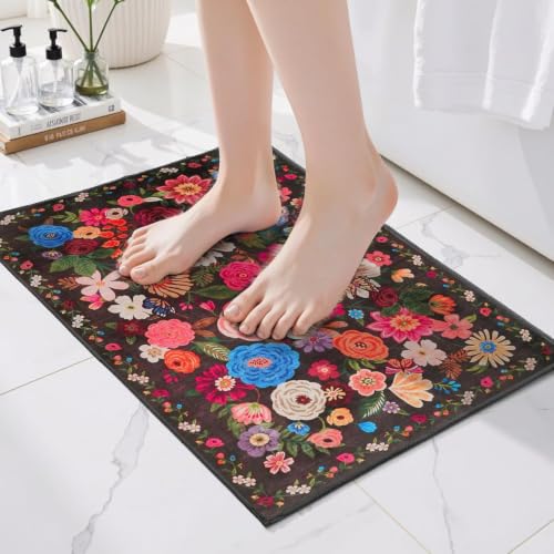Babovid Bath Mat 17x24 Non Slip, Washable Low Pile Area Rug, Black