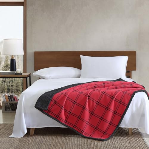 Image of Eddie Bauer - Throw Blanket, Soft & Reversible Cotton Flannel Bedding, Throw Blanket for Couch or Bed (Kettle Falls Red /Black, 50 inch x 60 inch)