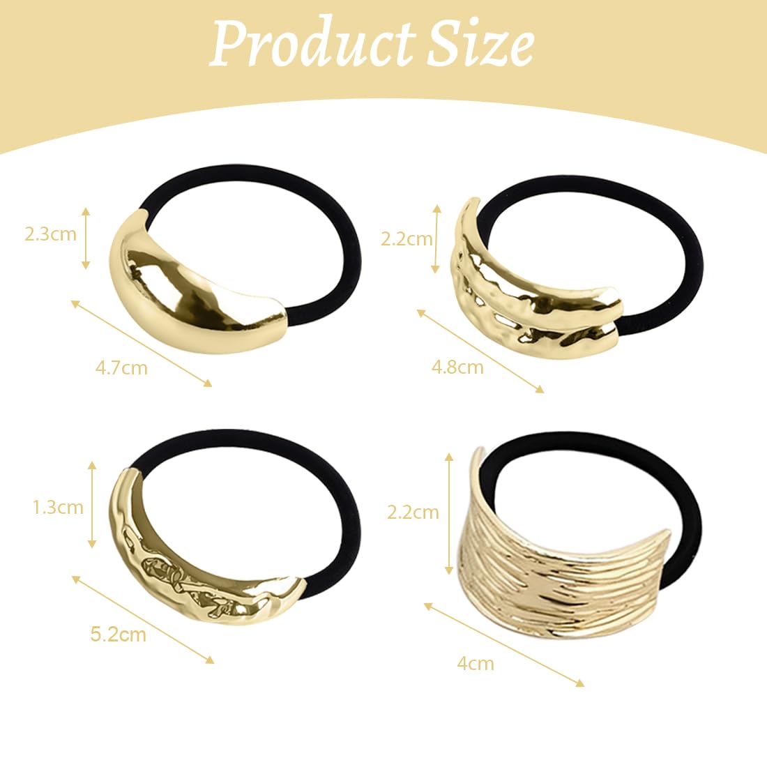 4 pcs gomas para el pelo para cola de caballo, puño de metal dorado, Cinta Elástica Atacaño para el Pelo, para coletas doradas, gomas para el pelo punk, para accesorios de cabello finos