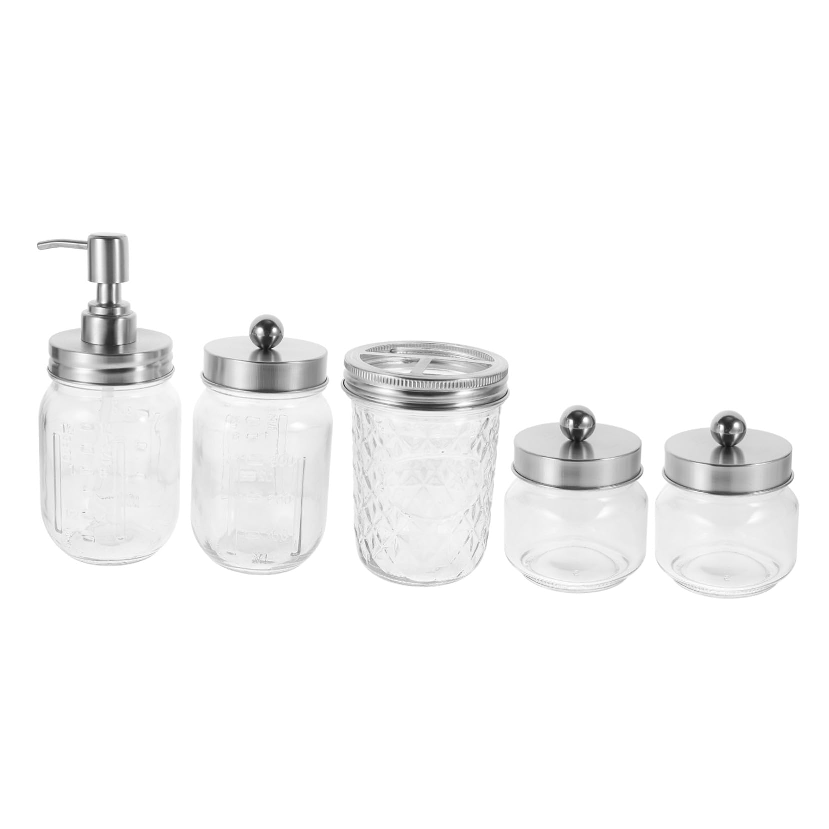 NOLITOY Accesorios de Baño Dispensador de Jabón Espumoso Mason Jar Porta Cepillos de Dientes y Frascos de Almacenamiento Diseño Elegante para Encimeras Material y Inoxidable Color Plata