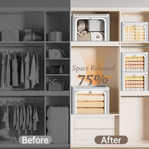 Image of Yecaye Clothes Storage Bins with Metal Frame, Foldable Organizer Box, 40L