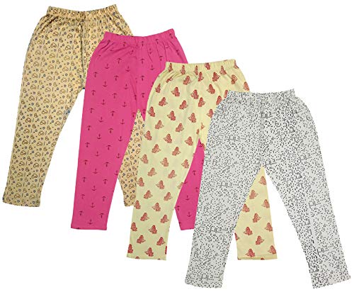Image of IndiWeaves Girls Printed Cotton Capri Pants for Summer (White,Lemon,Magenta,Beige) Pack of 4