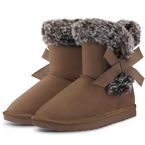 K KomForme Girls Kids Snow Boots Warm Fur Lined Slip On Outdoor Winter Shoes Lightweight Comfy（Little/Big Kids）