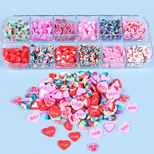 Valentine's Day Love Heart Nail Art Slices Glitter Sequins,3D Nail Charms Heart Shape Candy Colors Nail Sequins Soft Pottery Flakes Acrylic Nails Sparkle Design For Nail Art Supplies #TOP1