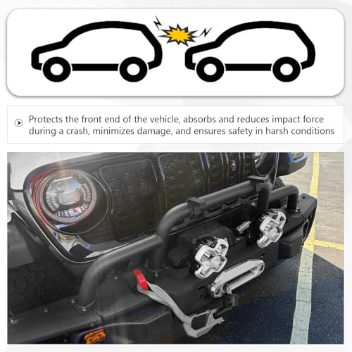 Image of Grille Winch Brush Guard for Jeep Wrangler JL, Gladiator, JT (2018-2024) - Triple Hoop Bumper Bar Winch /Front Bumper Brush Guard Bull Bar, Replaces Part #82216474AA