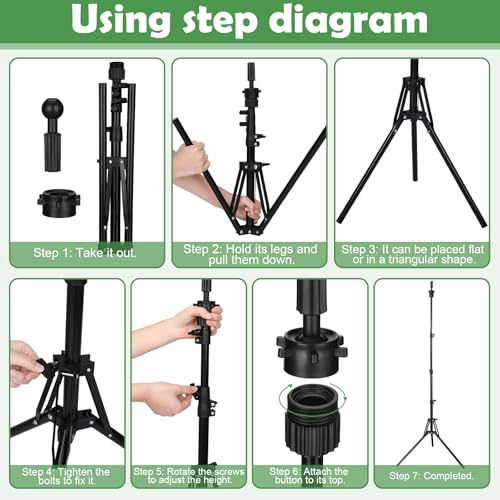 61'' Adjustable Wig Stand Tripod, Wig Holder Stand with Head, Caps, Elastic Bands, T Pins Tool Kit for Wigs Styling Making Display, Cosmetology Hairdressing Training