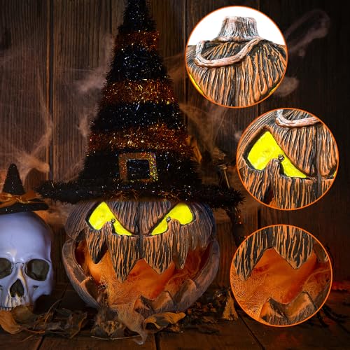 Halloween Deko Kürbis Gourdo Animatronic, CJBIN Halloween Animatronic kürbis Offenem Mund, h-alloween kürbis Animiert mit Lichtern Gruselige Dekorationen für Zuhause, Hofparty – Bild 4
