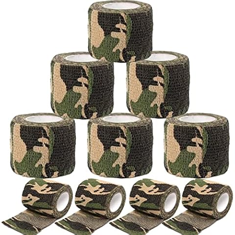 AlfaView 10 Rolls Military Camouflage Cohesive Tape Wrap, 5cm x 4.5m Self-adhesive Protective Form Non-woven Fabric Camo Stretch Bandage for Hunting Gun, Knives, Flashlight, Telescope(Jungle Camo) Cover