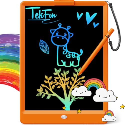 Image of TEKFUN LCD Writing Tablet for Kids, 10-inch Coloring Drawing Pad, Mess Free Doodle Board, Airplane Travel Toys for Boys and Toddlers, Gifts for 3 4 5 6 7 8 Year Old Girls(Orange)