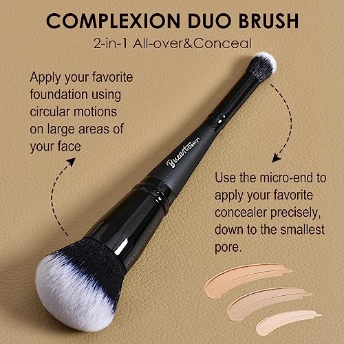 Duo Ended Foundation Concealer Blending Makeup Brush with Flawless Fluff Large Face Brush 2 Pcs Value Pack Ideal for Liquid, Cream,Buffing Cosmetics Makeup Contour Blush Bronzer by Bueart Design - Thumbnail 5