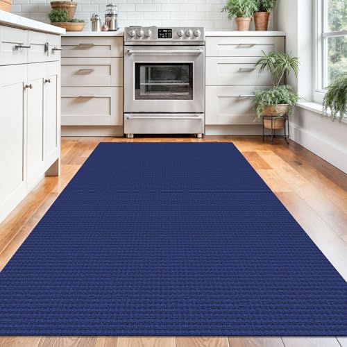 KOZYFLY Washable Area Rug 4x6 ft Non Slip Rubber Backed Living Room Rugs Braided Woven Cotton Kitchen Rugs Indoor Entryway Rug Floor Carpet for Dining Living Room Bedroom, Royal Blue/Navy