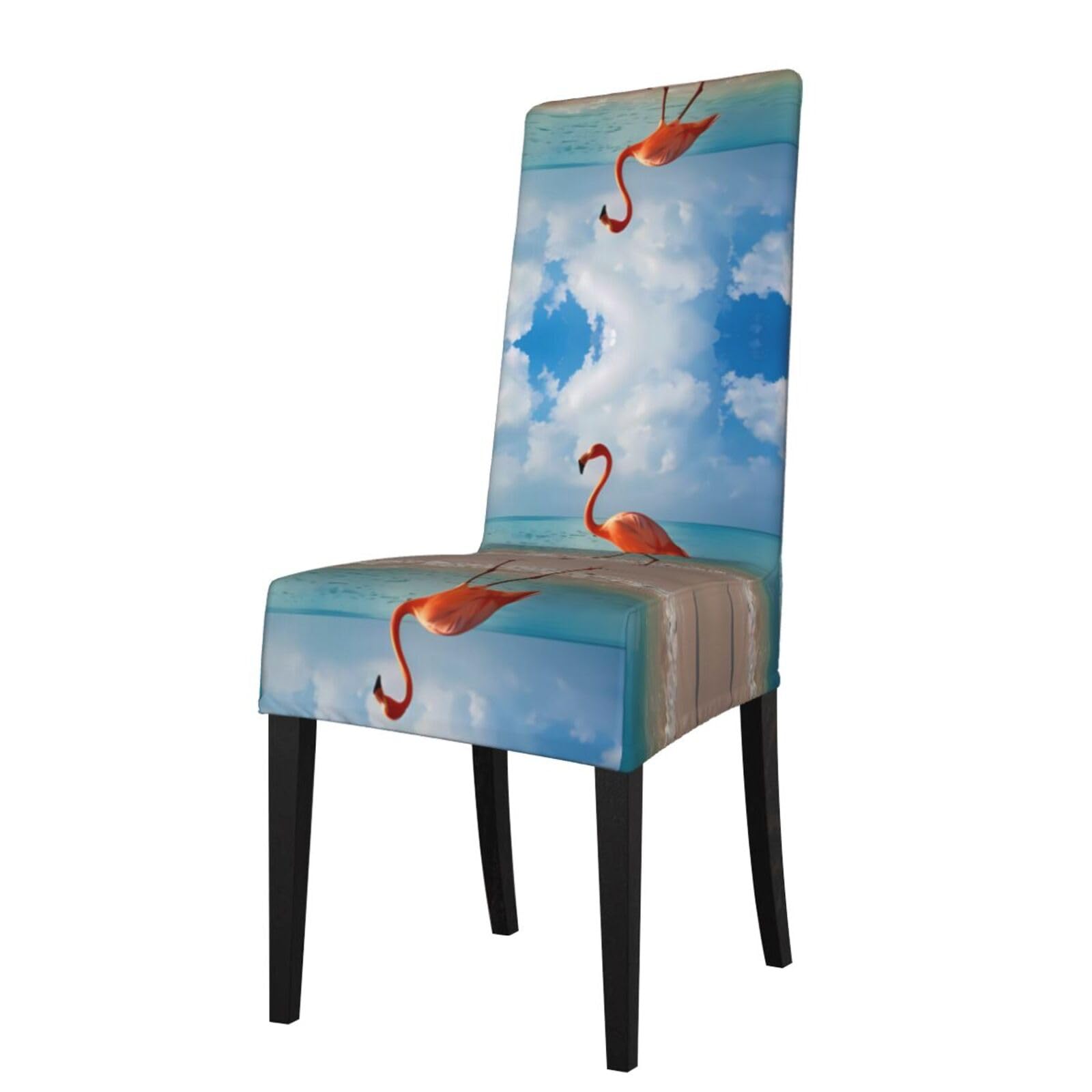 Yyhwhjde Black Pink Flamingo Walking On The Beach Prints Dining Chair Throw Covers - Stretchable Spandex Slipcovers For Chair Protection & Refreshing Your Dining Room