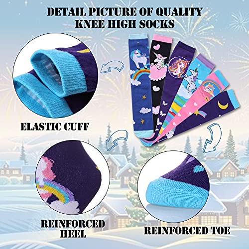 MQELONG 3-12 Year Old Girls Knee High Socks Kids Cute Crazy Funny Animal Pattern Long Boot Socks 6 Pairs4