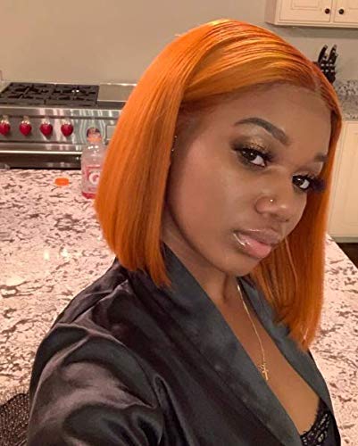 Elesty Orange Synthetic Lace Front Wig Heat Resistant Fiber Hair Short Bob Glueless Lace Wigs For Women