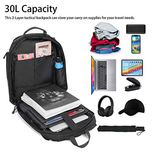 Mosiso Tactical Backpack, 2-Layer Military Daypack 3 Day Assault Pack Rucksack Outdoor Hiking Hunting Camping Training Travel Shoulder Bag With Trolley Belt & Usa Flag Patch, Black #TOP1