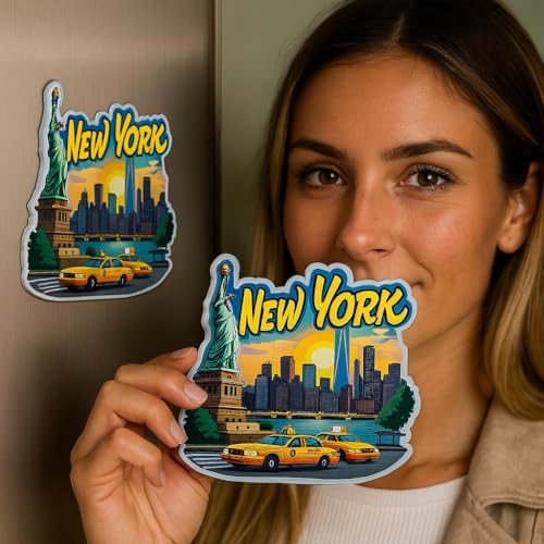 Image of Naxon New York Theme Souvenir Wooden Fridge Magnet - 3x3 Inch Stylish Refrigerator Magnet for Kitchen & Home Decor | Travel Souvenir Gift from USA | Fridge Decoration Magnet | Pack of 1