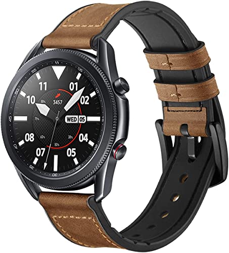 Image of 20mm Smart Watch Strap Hybrid Leather Silicone for Samsung Galaxy Watch 4 40mm 44mm /4 Classic Strap 46mm 42mm,Galaxy Watch 5 /5 Pro Strap & Other 20mm Width Watches - Brown