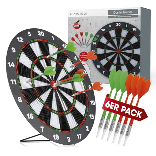 #DoYourDart Kunststoff Freizeit-Dartscheibe 180 Fun| Komplettset | 6 Soft-Dartpfeile mit Kunststoffpitze | Klassisches Dartboard für Einsteiger