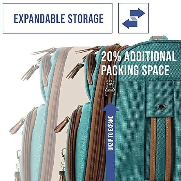 Steve Madden Bagagli di design, grande valigia morbida da 60 cm, espandibile per una maggiore capacità di imballaggio, borsa leggera con ruote girevoli, Harlo Blu foglia di tè, 71.12 cm