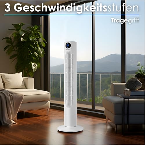 Echos Turmventilator | Ventilator sehr leise | Fernbedienung | Oszillierend | LED-Display | 3 Stufen | Tower Fan | Säulenventilator | Standventilator | Tower-Ventilator | Luftkühler | 12h Timer 4