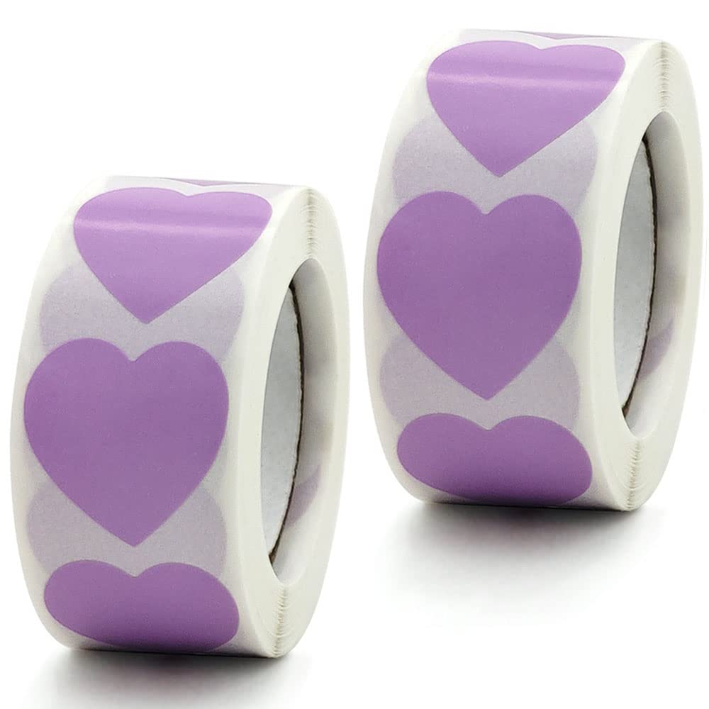 1000 unidades de pegatinas autoadhesivas en forma de corazón, 25 mm, pequeñas, codificaciones de colores, en forma de corazón, pegatinas para bodas, álbumes de recortes, regalos, color lila