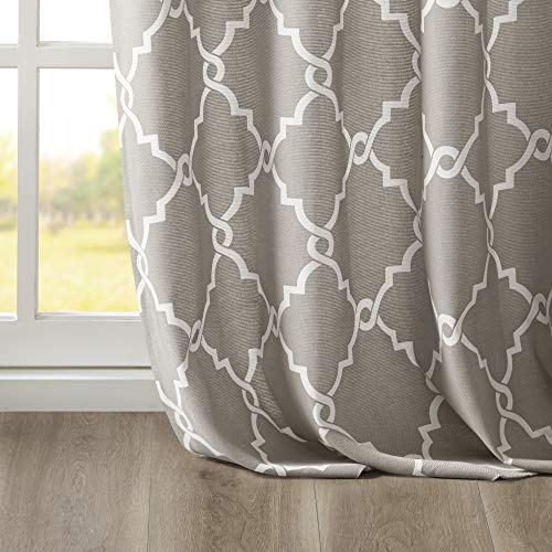Madison Park Saratoga Single Window Curtain Light Filtering Fretwork Print 1 Panel Grommet Top Drape/Valance For Living Room Bedroom And Dorm, 100X84, Grey #TOP5