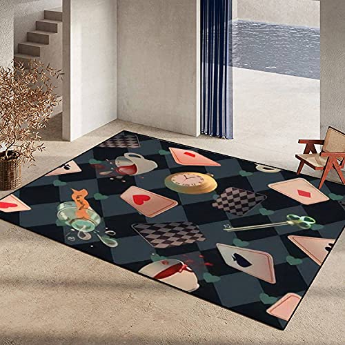 Area Rug Non-Slip Floor Mat Alice In Wonderland Playing Cards Pocket Watch Key Cup And Poison Indoor Outdoor Living Room Kids Room Bedroom Carpet Runner Rug Home Decor Doormat Yoga Mat Patio Mat #TOP2
