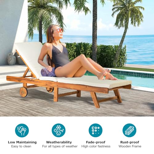 Panana #19L Acacia Wood Chaise Lounge Patio Outdoor Folding Lounge Chair Recliner Portable Sun Lounger thumb #1