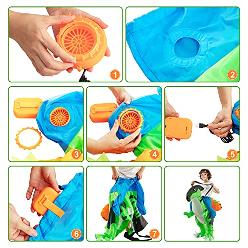 Eoanwu Halloween Inflatable Dinosaur Costume For Kids, Dino Inflatable Costume With Pumpkins For Boys Girls, Riding A Dinosaur Blow Up Costume For Halloween Party Dress Up #TOP5