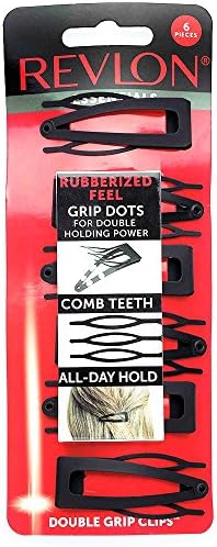 Revlon Rubberized Double Grip Black Hair Clips, 6 count
