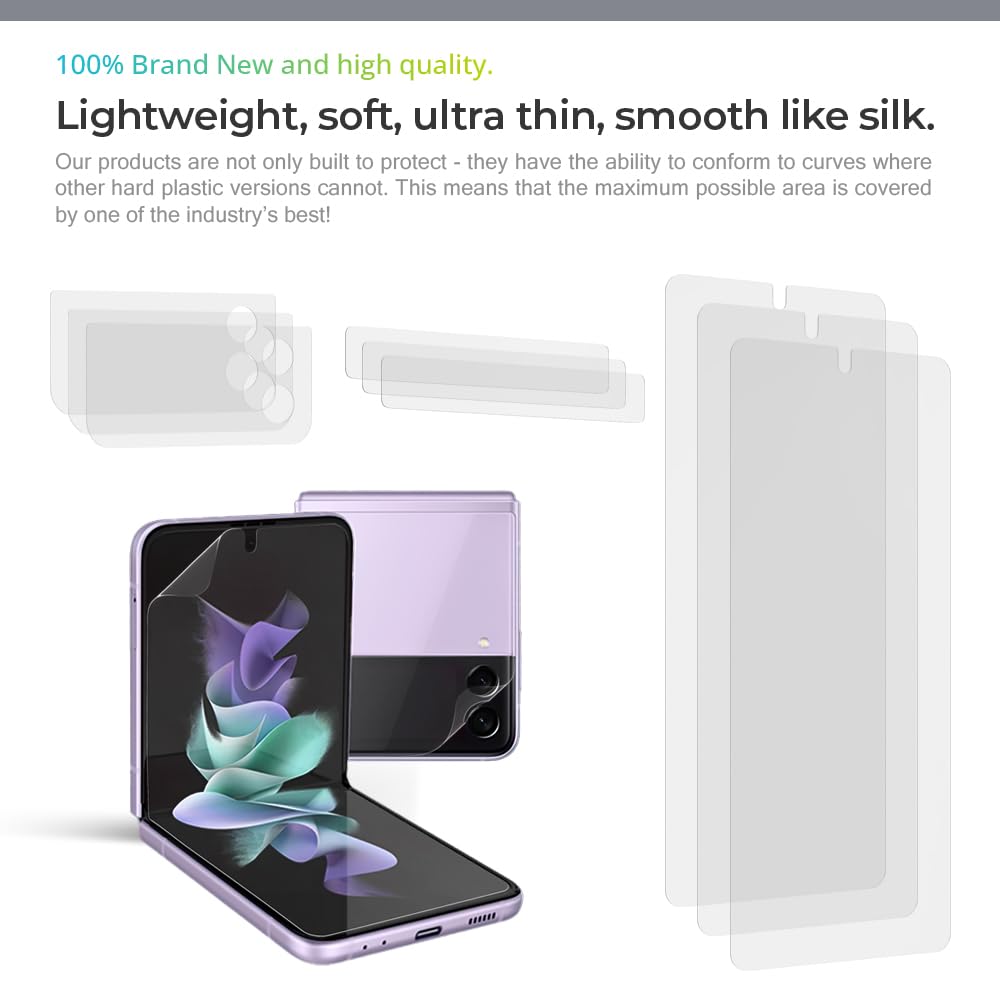 EASY POSITION (3Sets Galaxy Z Flip 3 5G Matte Anti Glare Screen Protector Film, 3pcs Inner +3pcs Outer + 3pcs Hinge, Perfect Touch, BubbleFree, Easy Installation with Guide tool
