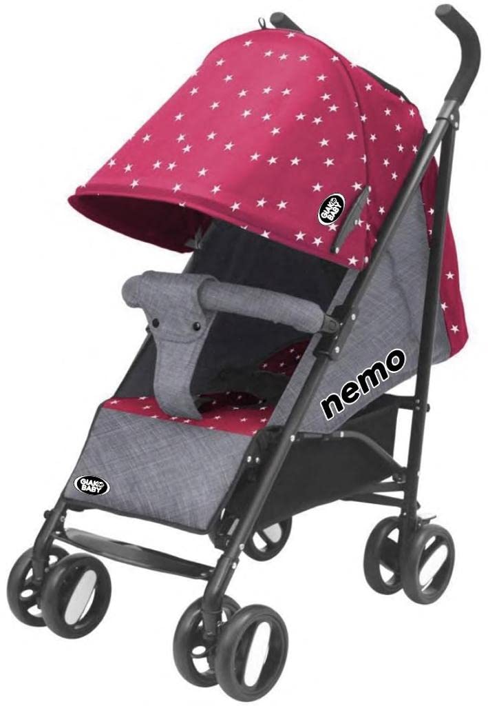 Passeggino Leggero 25Kg Nemo con Borsa Grey Pink Star Cappottina Parasole, Pieghevole con una Mano, Regolabile, Accessori, Cesto Portaoggetti GVC-8004